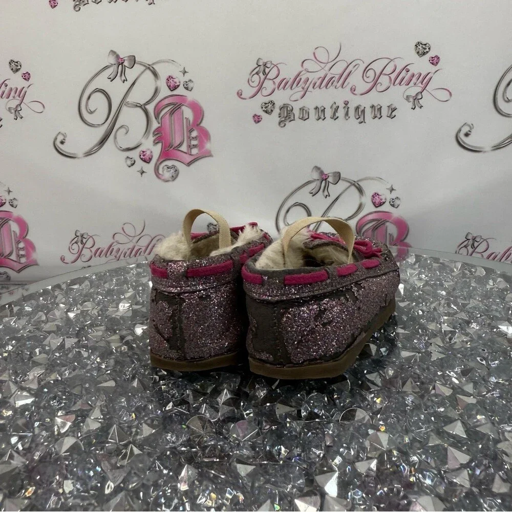 Disney moccasins Frozen Elsa princess sparkly Glitter Slippers with Pink Laces